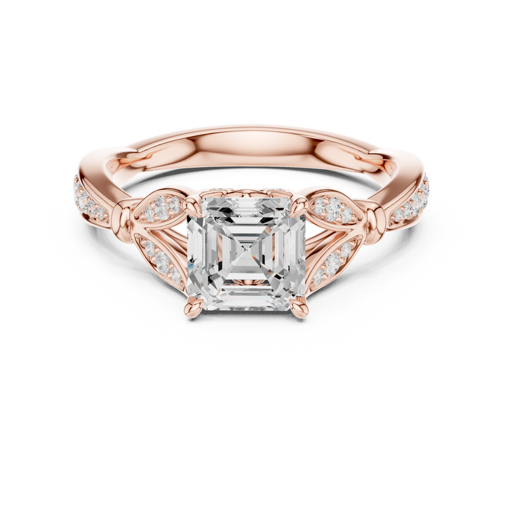 Asscher Cut Diamond Twist Engagement Ring with Pavé Accents