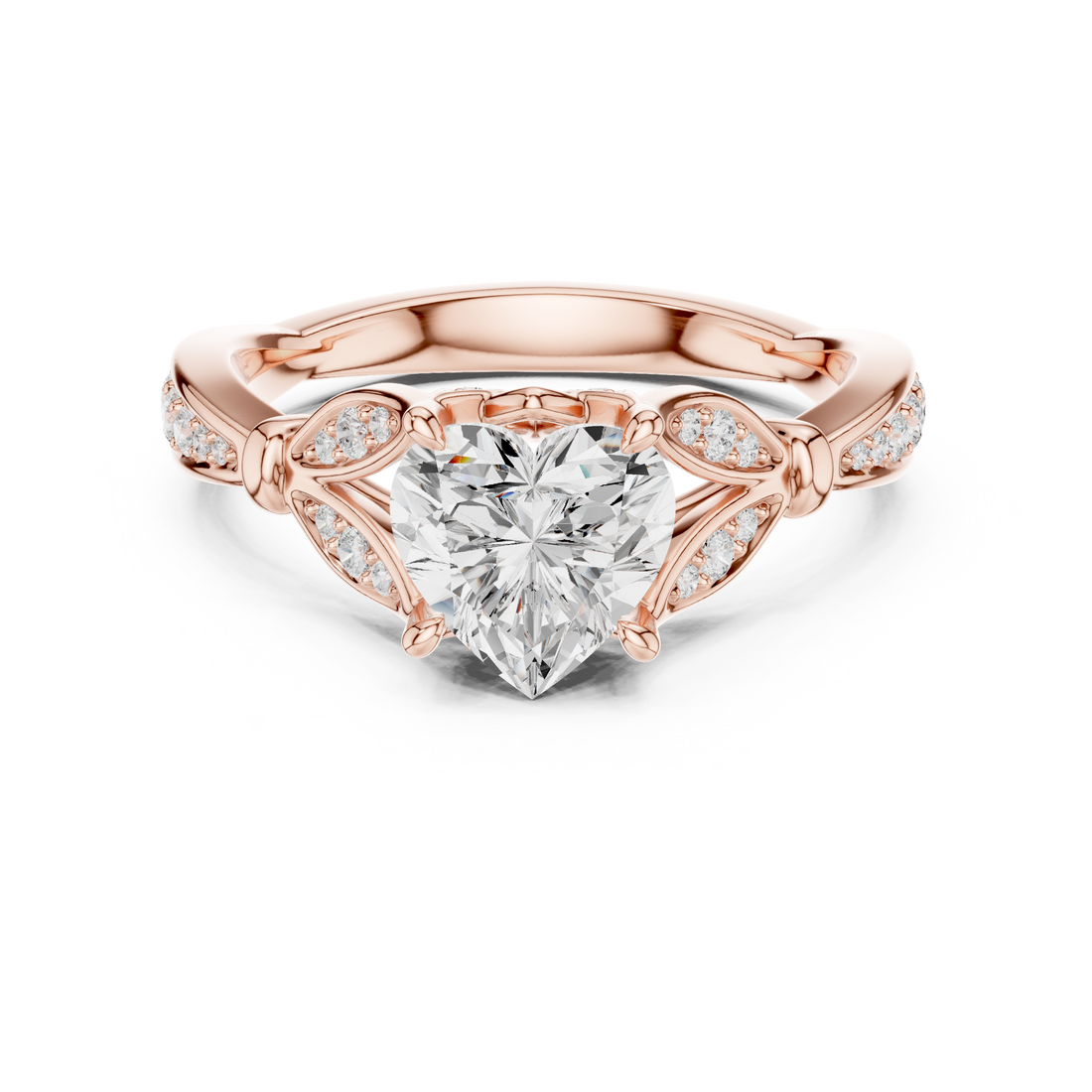 Heart Cut Diamond Solitaire Ring with Vintage Pavé Accents