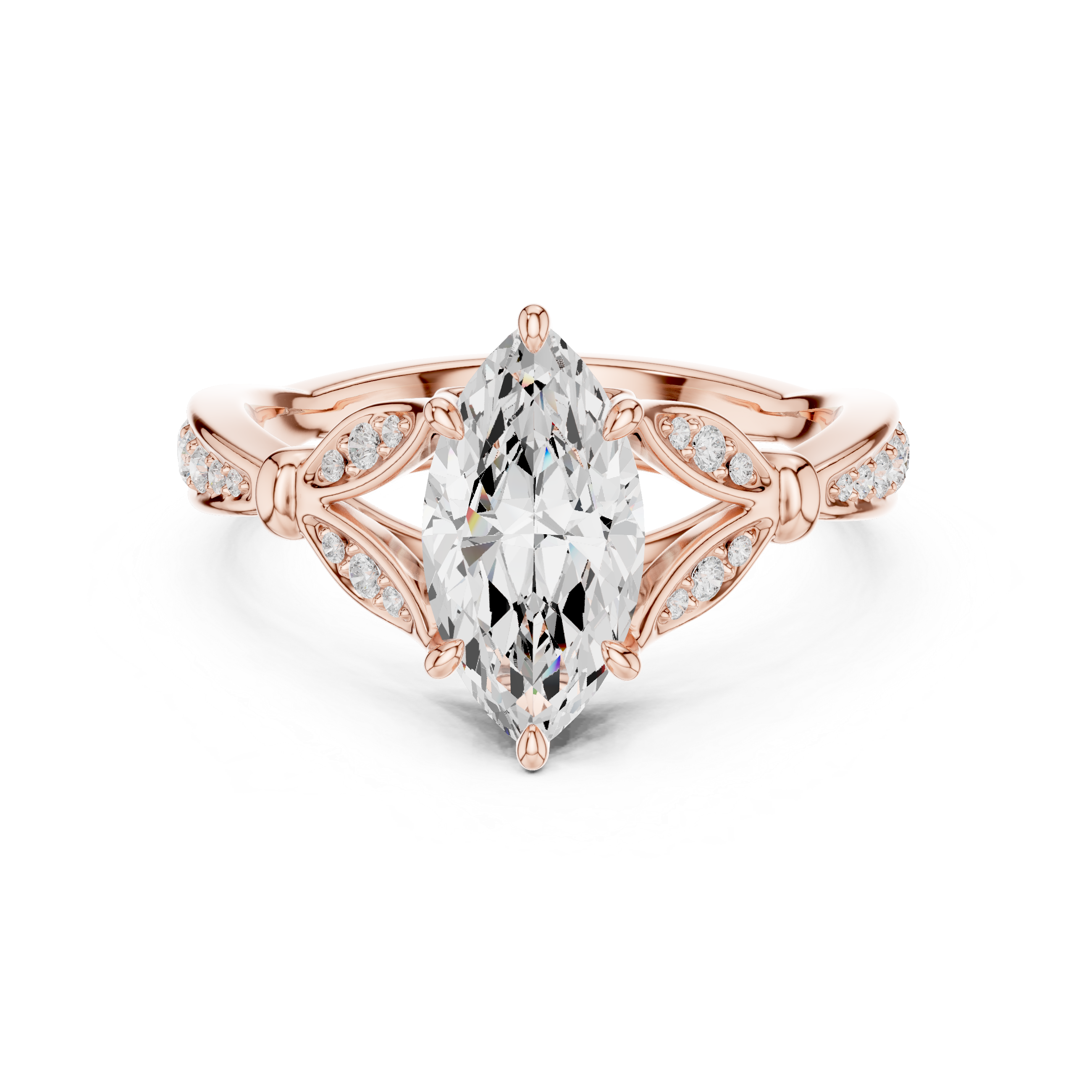 Marquise Cut Diamond Engagement Ring with Twisted Pavé Diamond Band