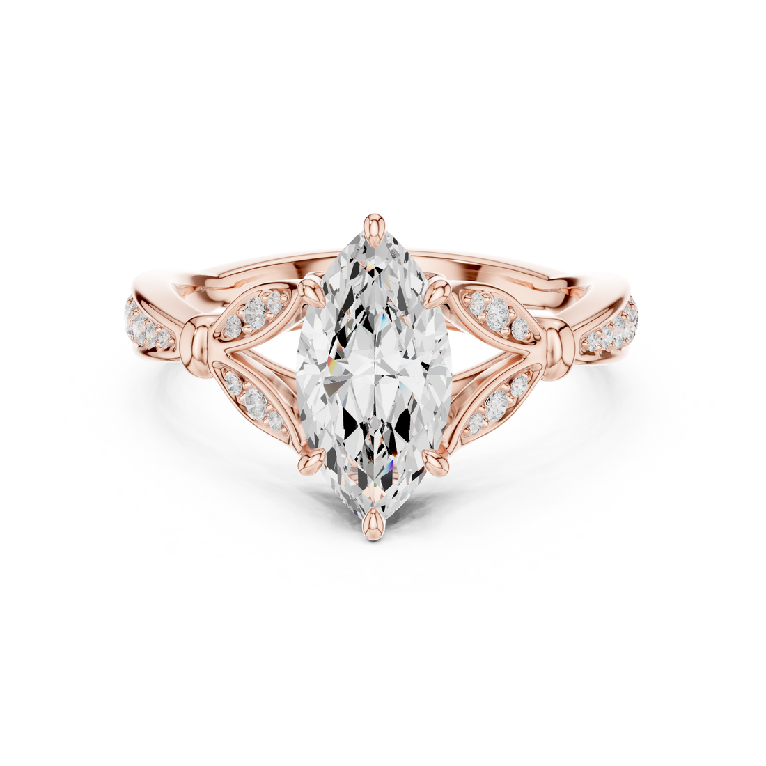 Marquise Cut Diamond Engagement Ring with Twisted Pavé Diamond Band
