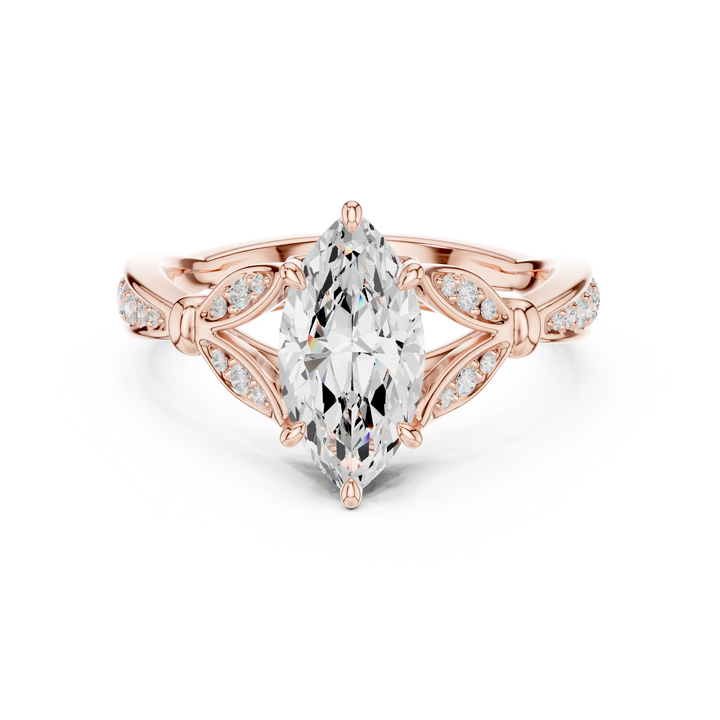 Marquise Cut Diamond Engagement Ring with Twisted Pavé Diamond Band