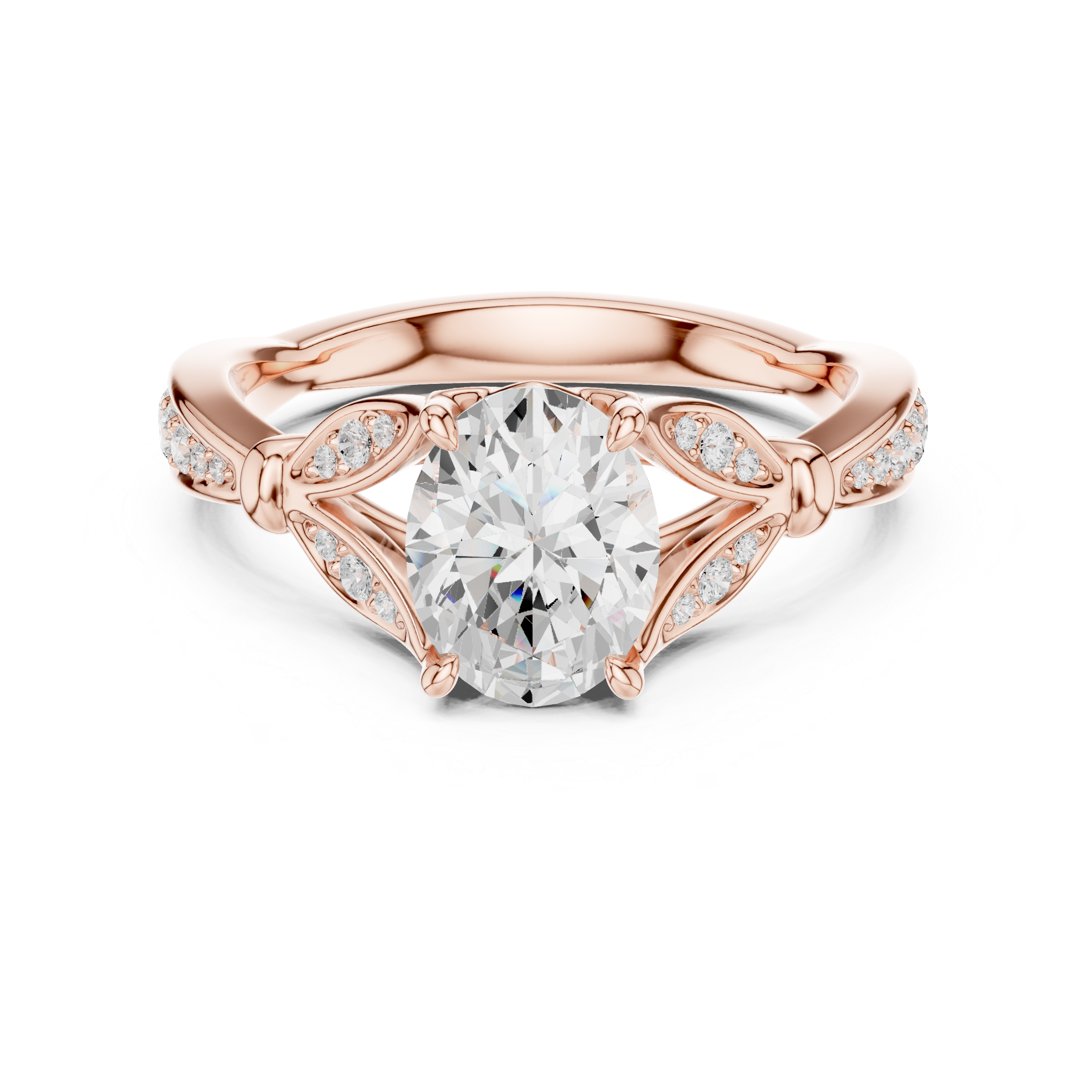 Oval Cut Diamond Twist Engagement Ring with Pavé Accent