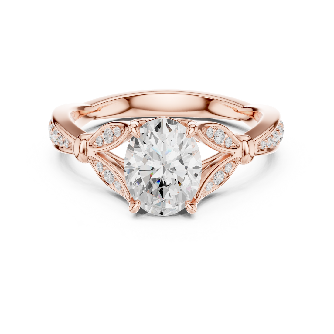 Oval Cut Diamond Twist Engagement Ring with Pavé Accent