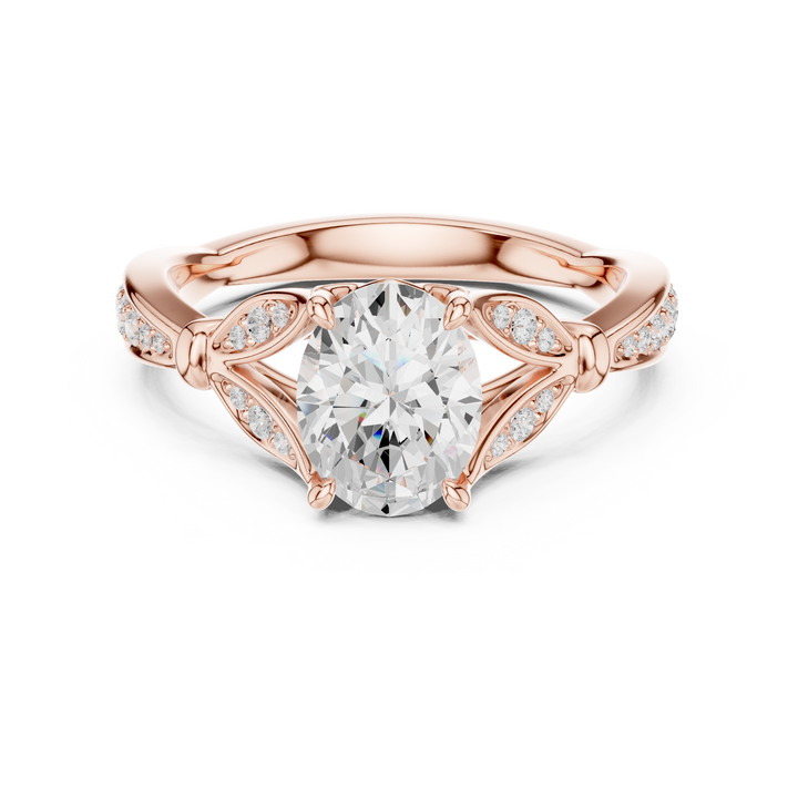 Oval Cut Diamond Twist Engagement Ring with Pavé Accent
