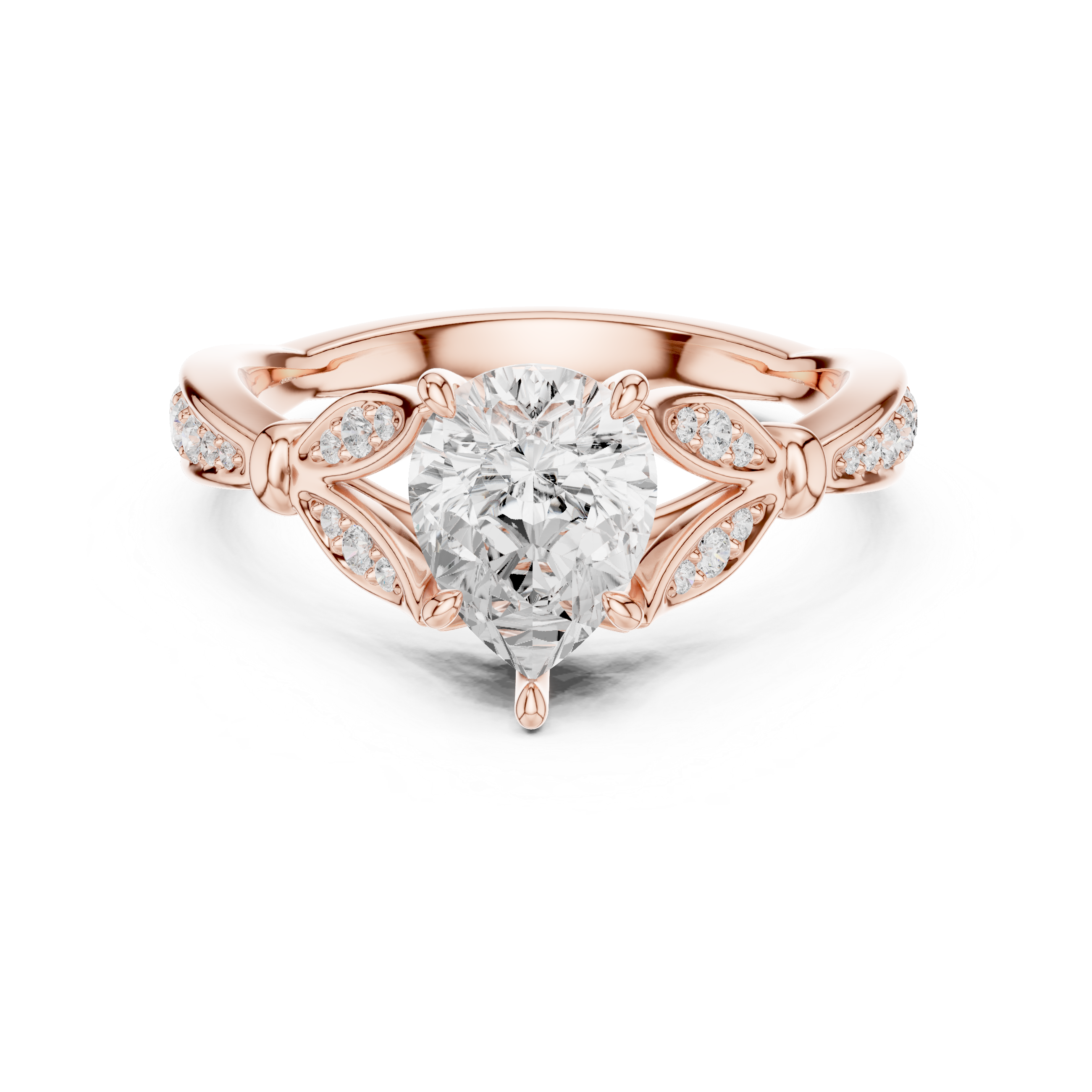 Pear Cut Diamond Solitaire Ring with Vintage Split Shoulder Accents