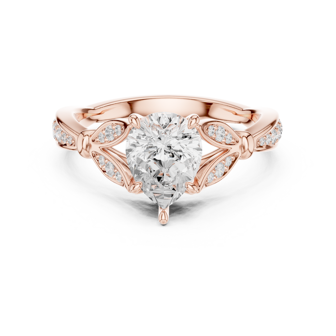 Pear Cut Diamond Solitaire Ring with Vintage Split Shoulder Accents