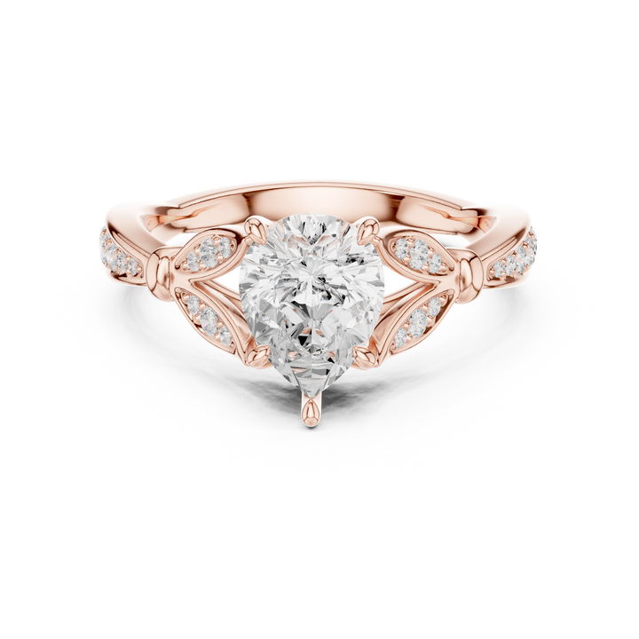 Pear Cut Diamond Solitaire Ring with Vintage Split Shoulder Accents
