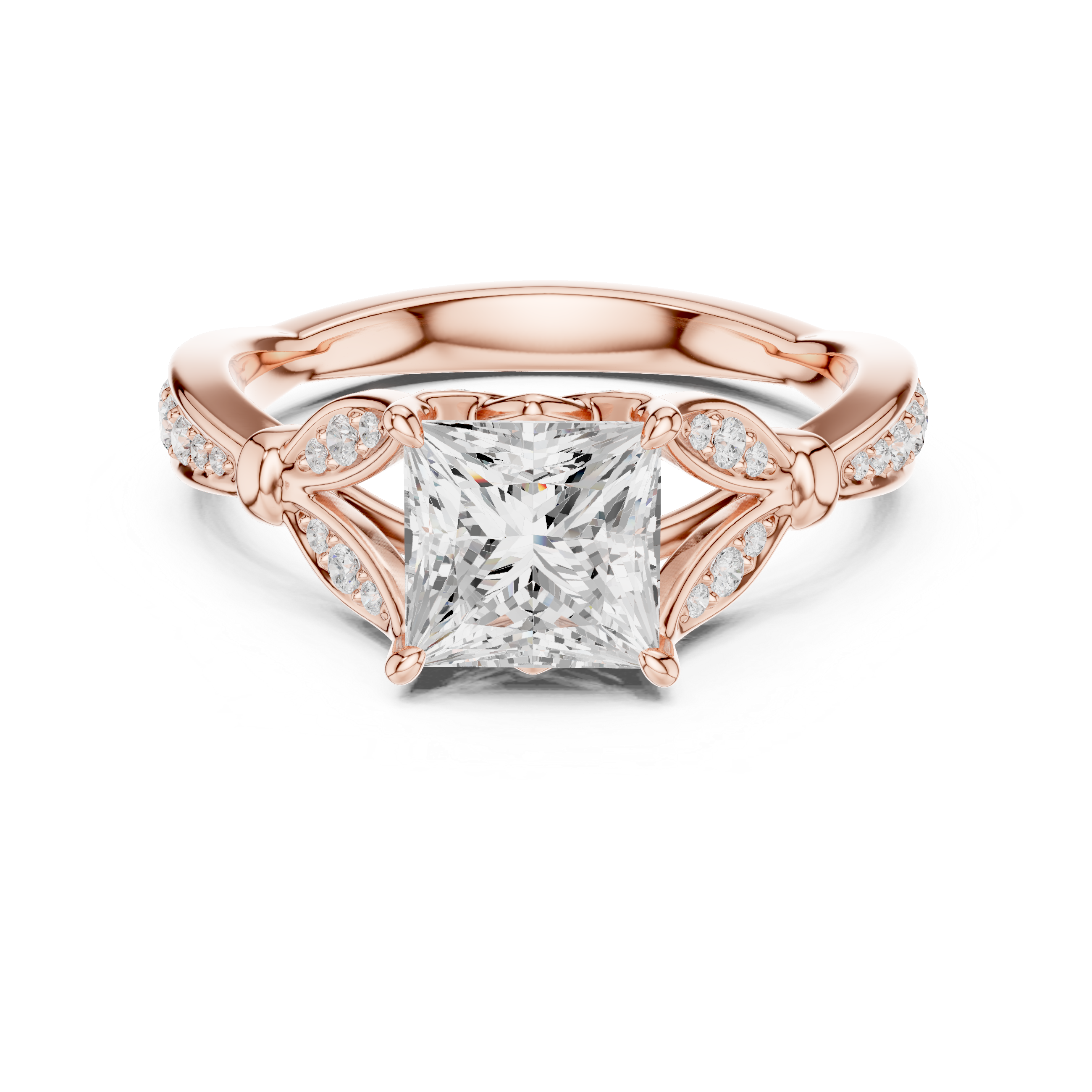 Princess Cut Diamond Solitaire Ring with Vintage Pavé Accents