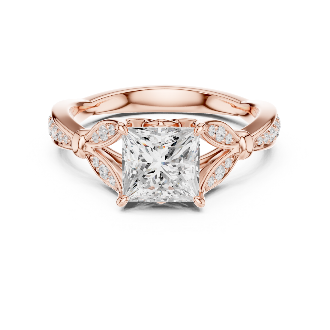 Princess Cut Diamond Solitaire Ring with Vintage Pavé Accents