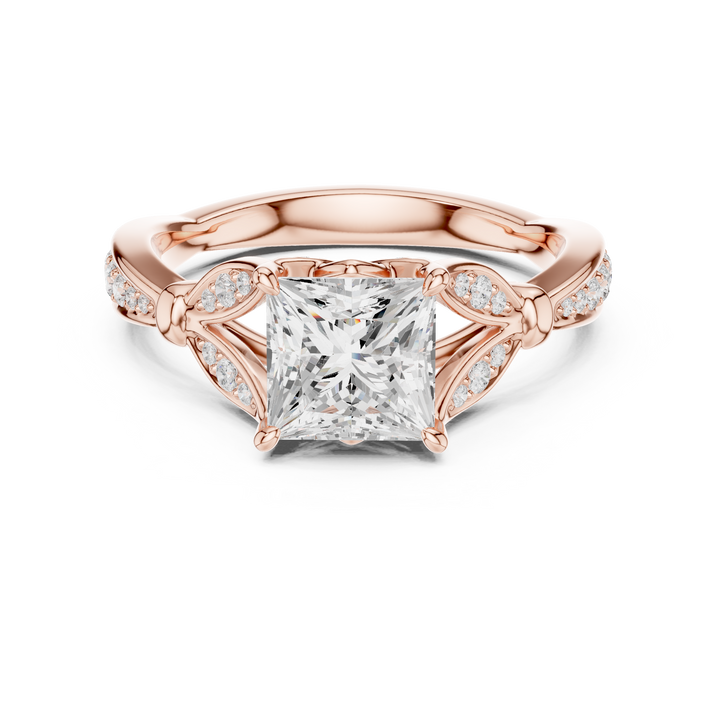 Princess Cut Diamond Solitaire Ring with Vintage Pavé Accents