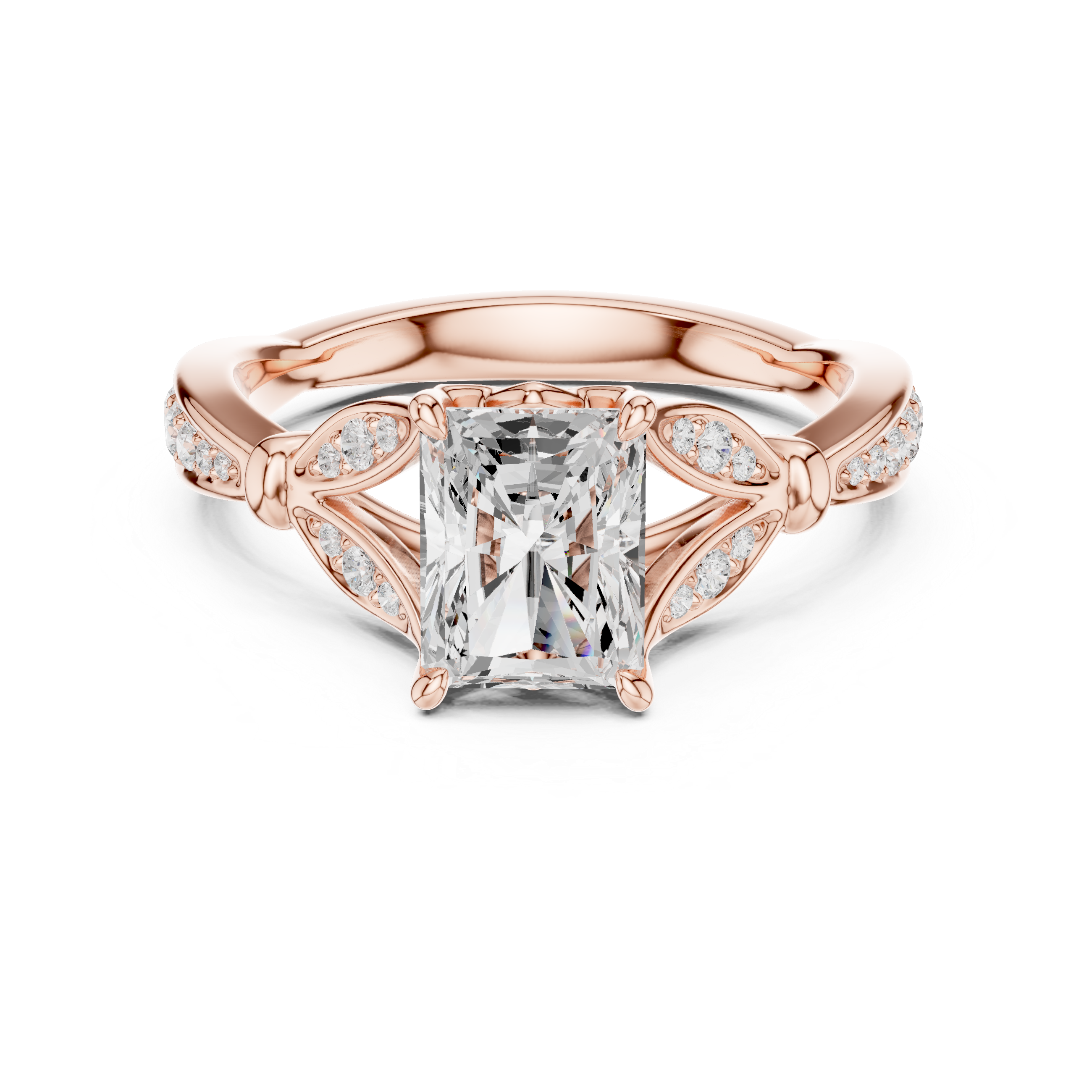 Radiant Cut Diamond Engagement Ring with Twisted Pavé Diamond Band