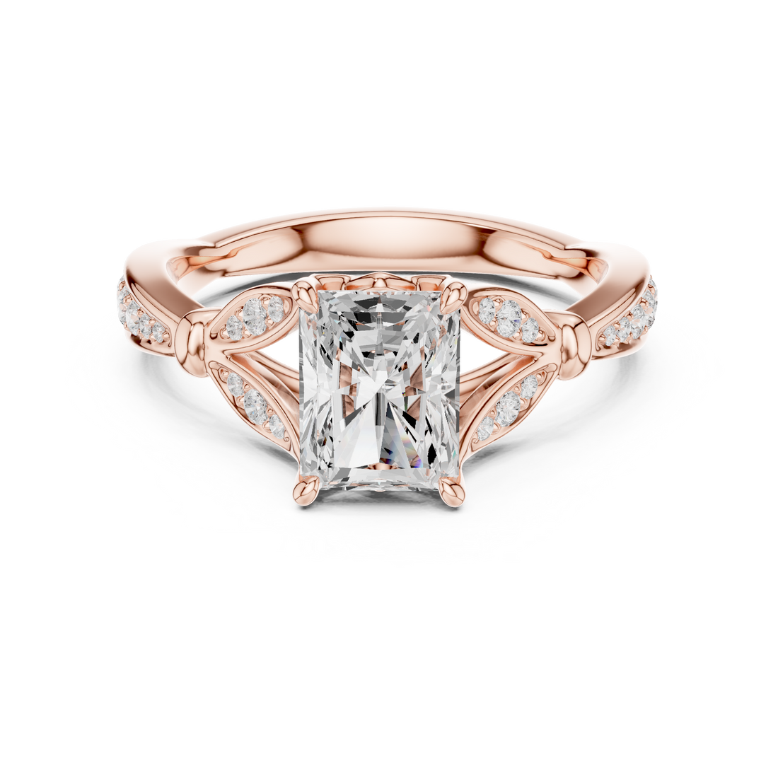 Radiant Cut Diamond Engagement Ring with Twisted Pavé Diamond Band