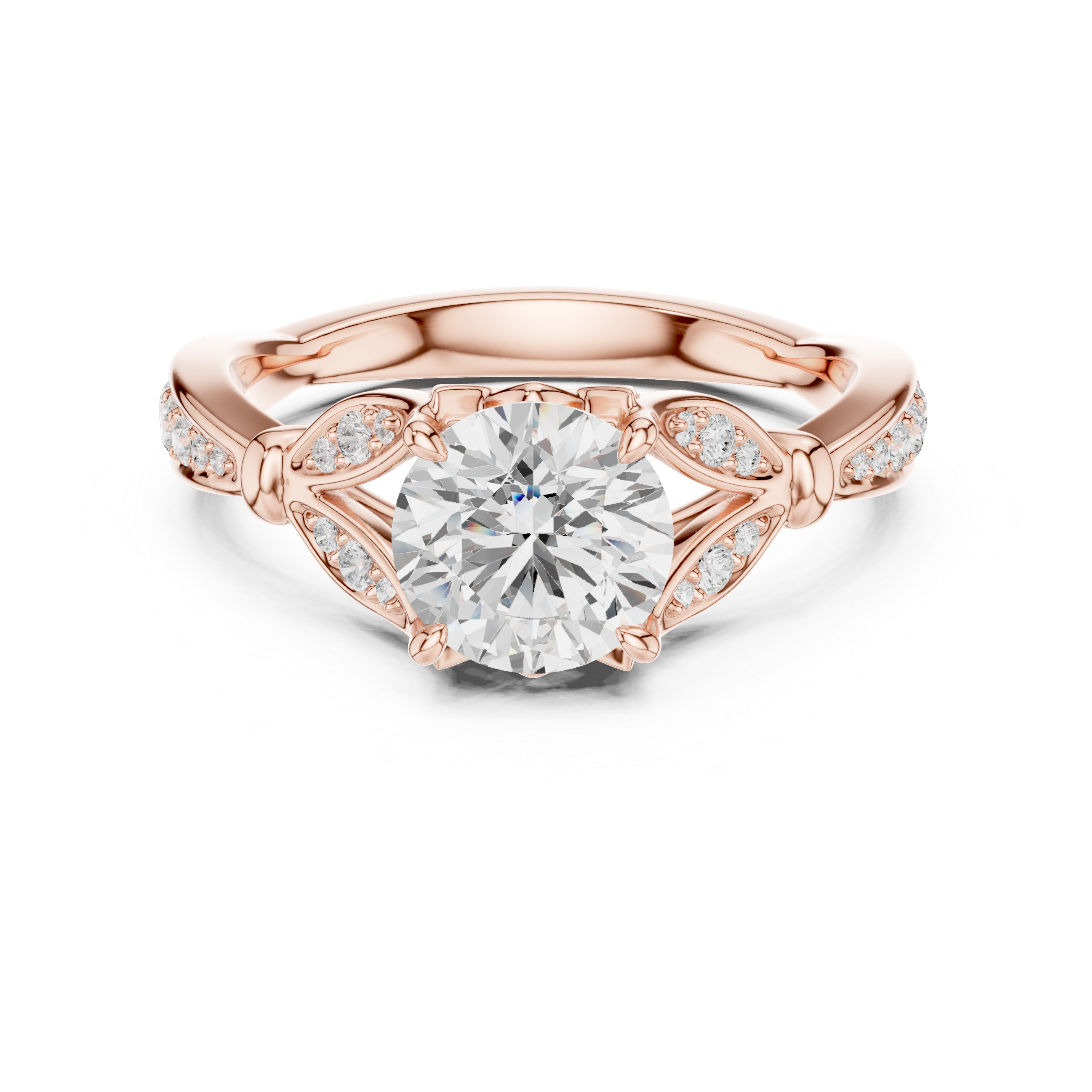 Round Cut Diamond Twist Engagement Ring with Pavé Accents