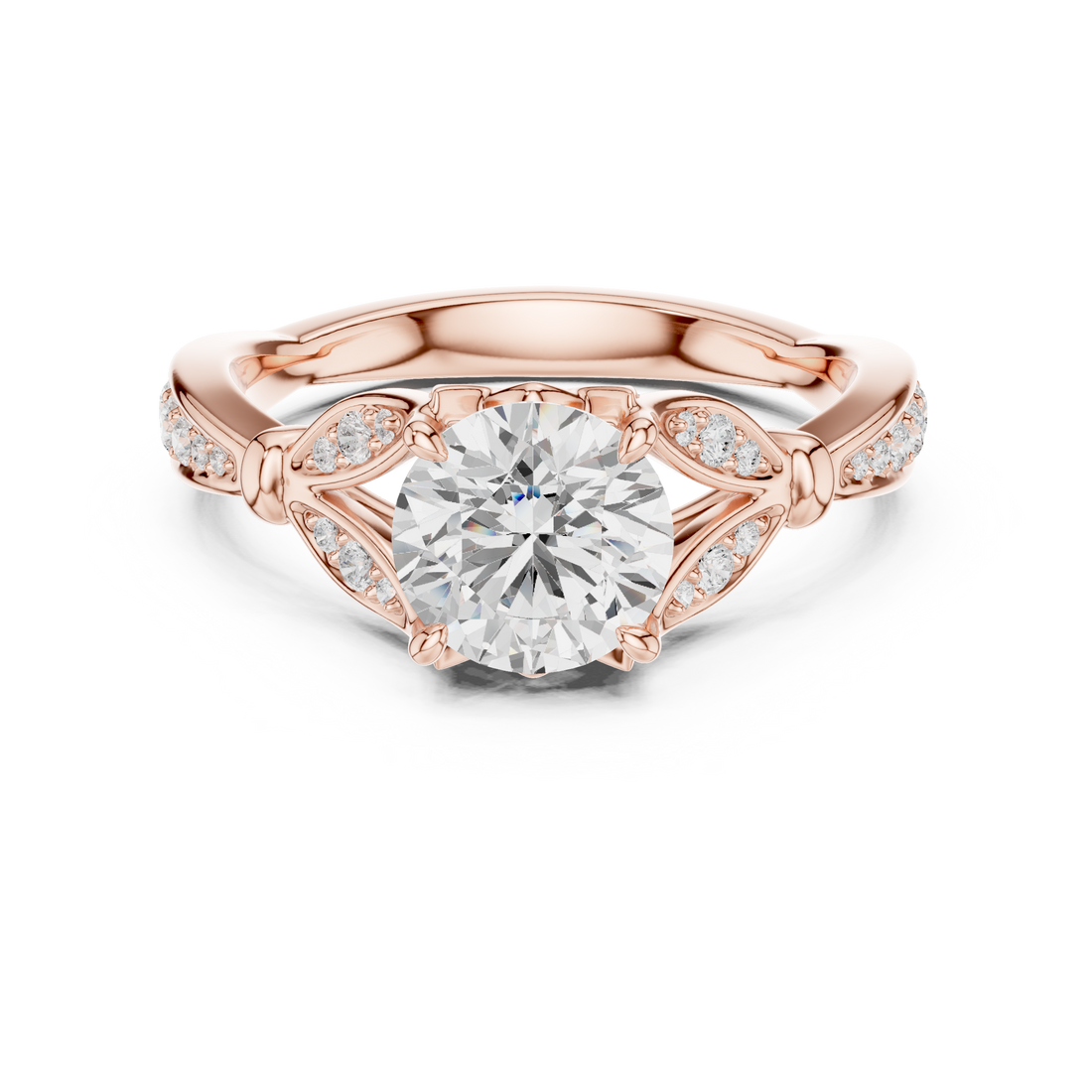 Round Cut Diamond Twist Engagement Ring with Pavé Accents