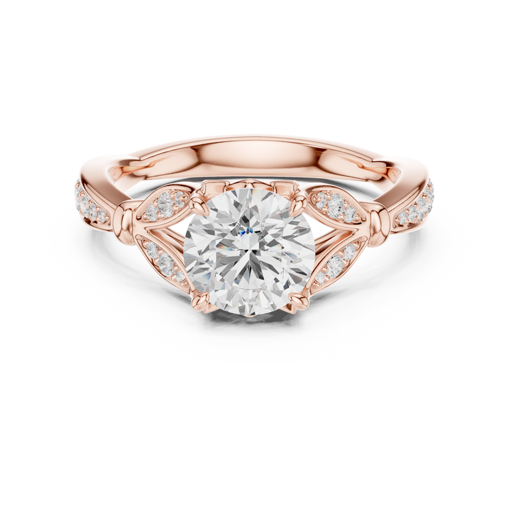 Round Cut Diamond Twist Engagement Ring with Pavé Accents