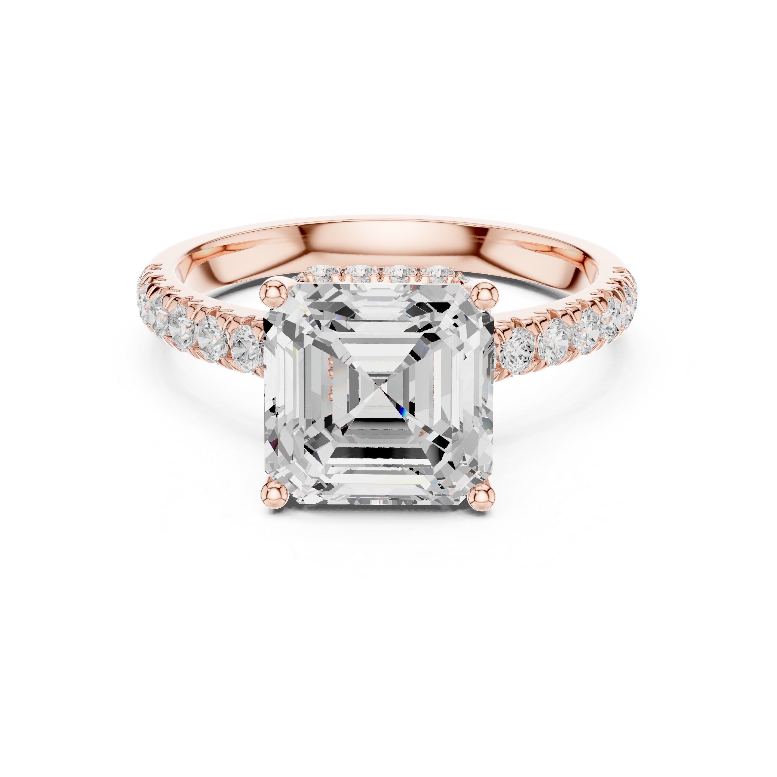 Asscher Cut Diamond Pavé Band Engagement Ring Classic Elegance