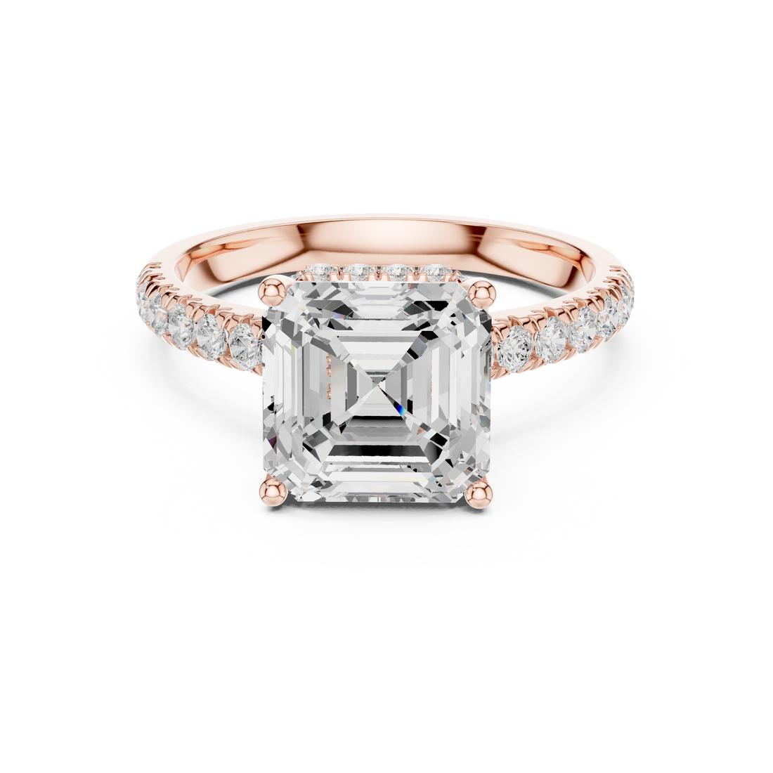 Asscher Cut Diamond Pavé Band Engagement Ring Classic Elegance