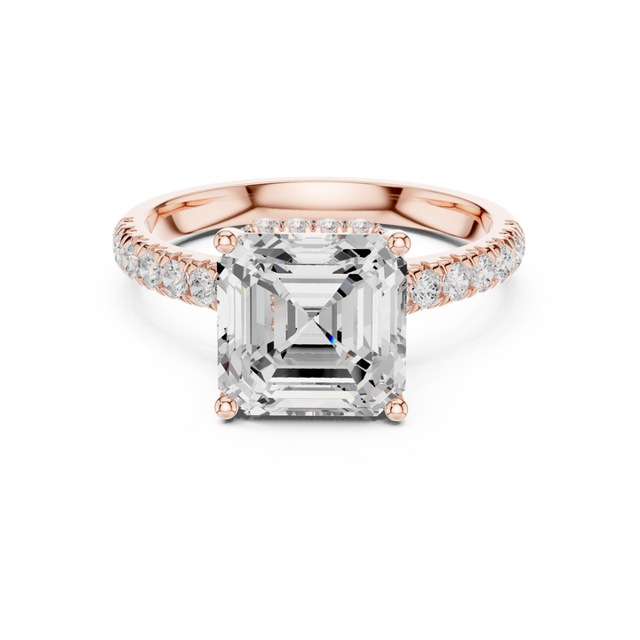 Asscher Cut Diamond Pavé Band Engagement Ring Classic Elegance
