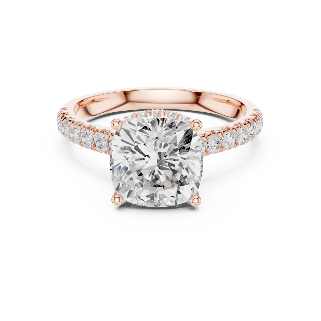 Cushion Cut Diamond Engagement Ring with Pavé Band Elegance