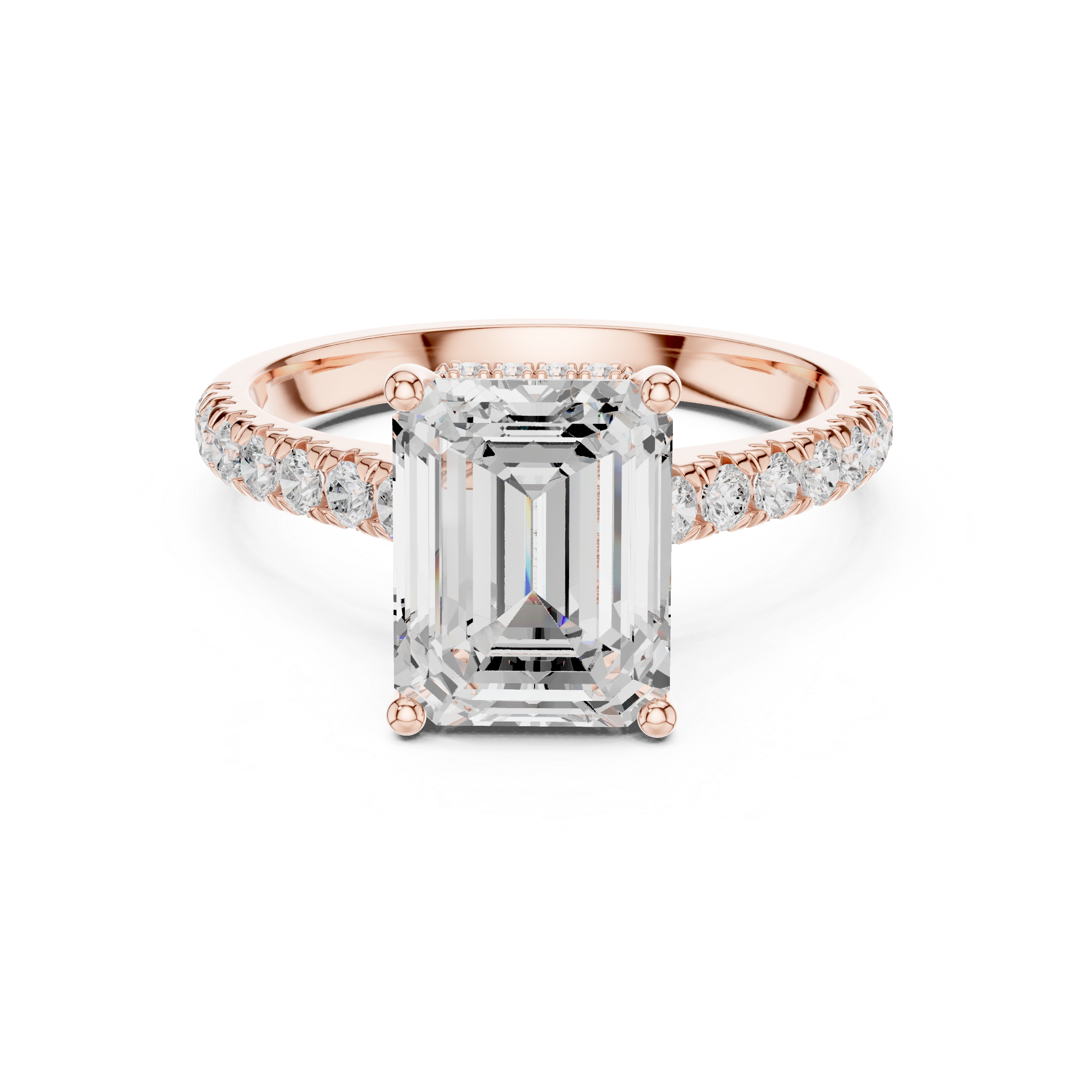 Emerald Cut Diamond Pavé Band Engagement Ring Classic Elegance
