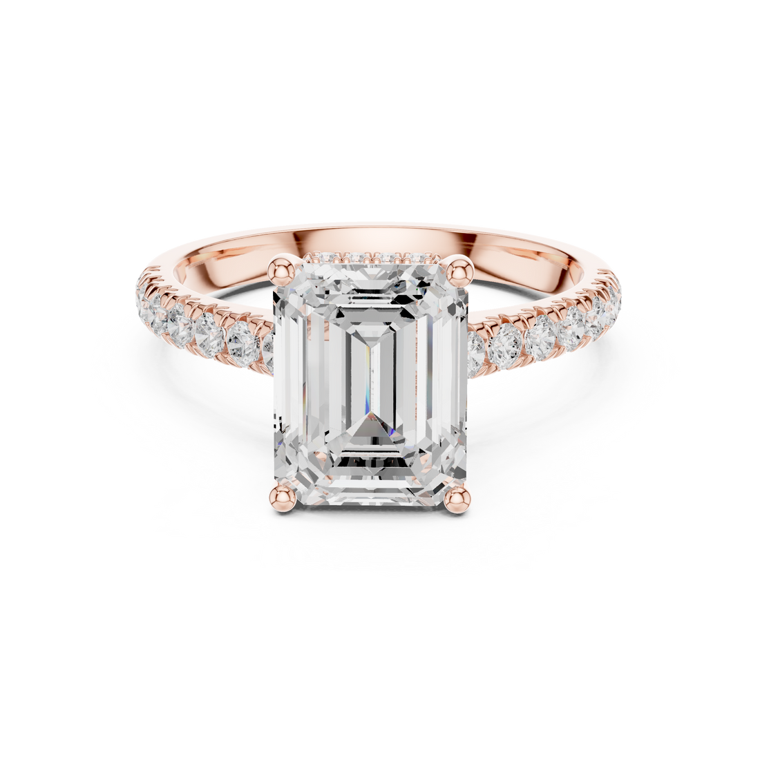 Emerald Cut Diamond Pavé Band Engagement Ring Classic Elegance