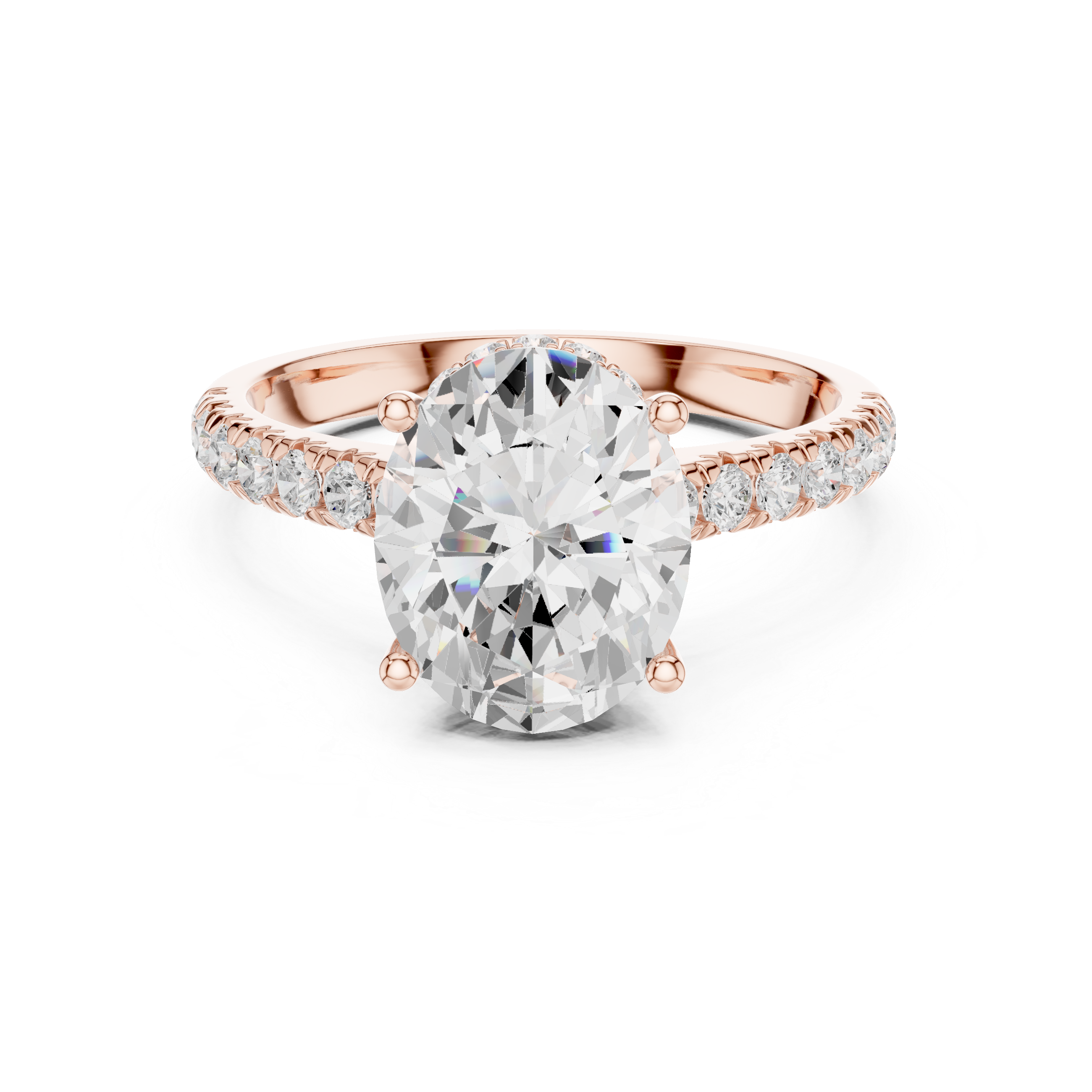 Oval Cut Diamond Solitaire Ring with Pavé Side Stones