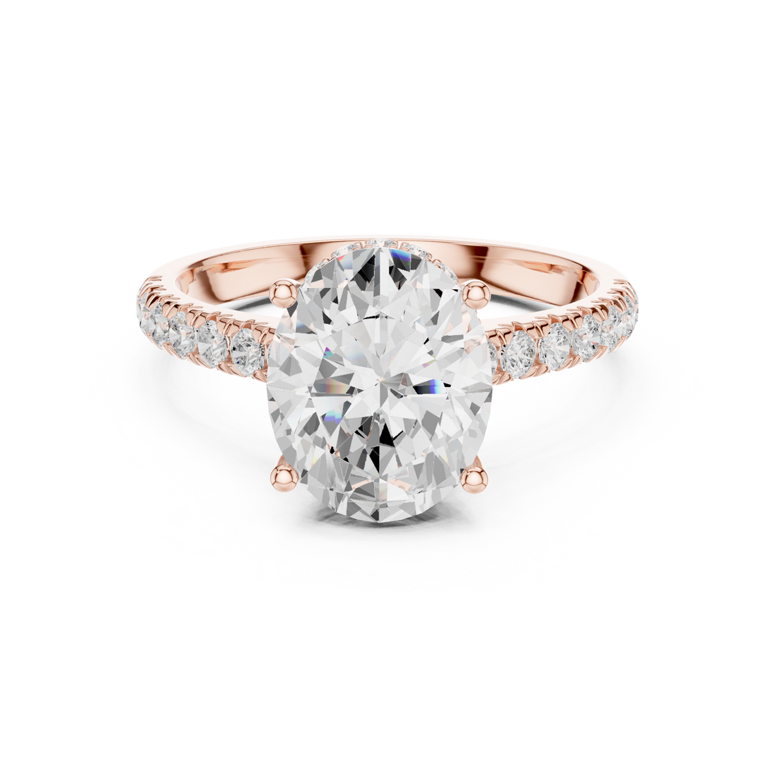 Oval Cut Diamond Solitaire Ring with Pavé Side Stones