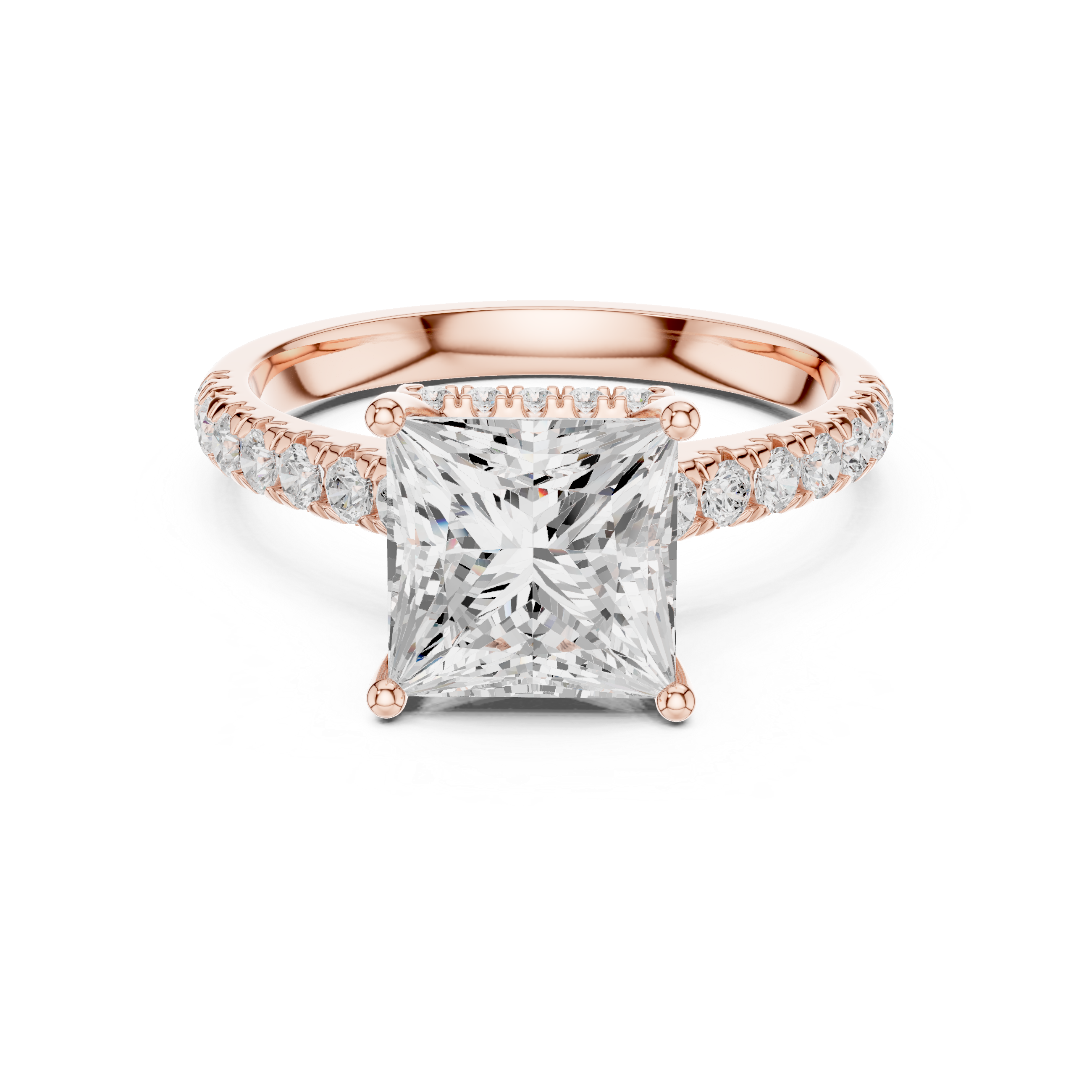 Princess Cut Diamond Engagement Ring with Pavé Side Stones Timeless Elegance