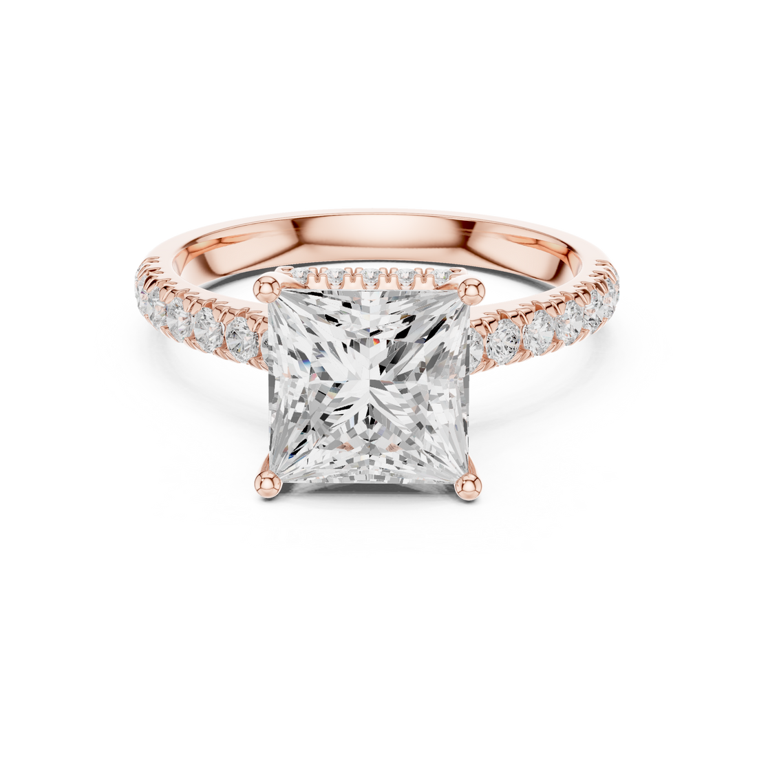 Princess Cut Diamond Engagement Ring with Pavé Side Stones Timeless Elegance