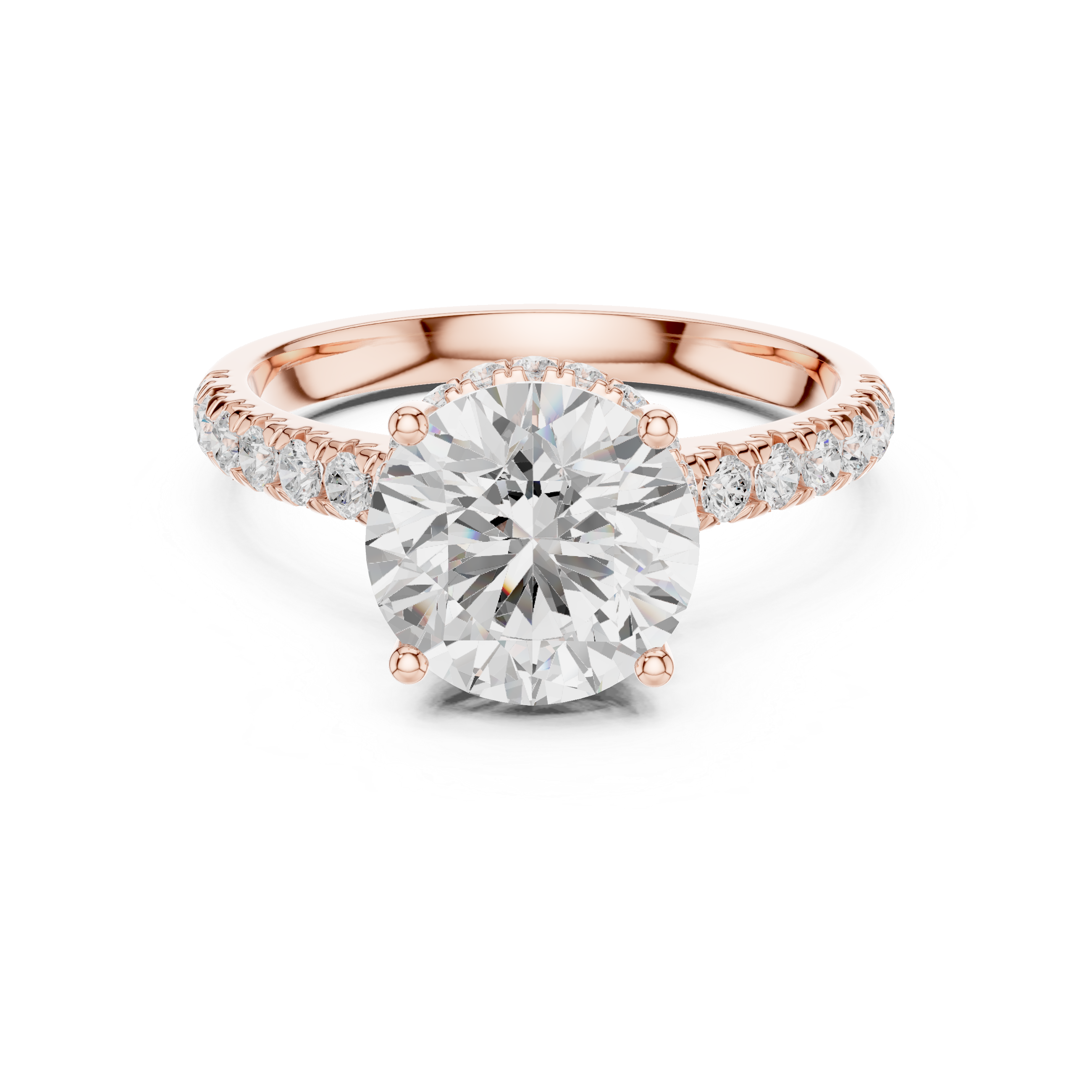 Round Cut Diamond Solitaire Ring with Pavé Side Stones