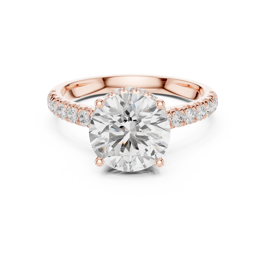 Round Cut Diamond Solitaire Ring with Pavé Side Stones