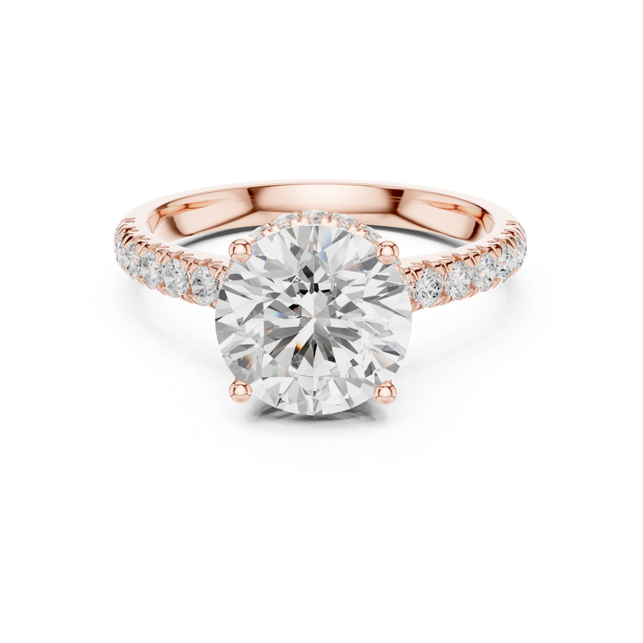 Round Cut Diamond Solitaire Ring with Pavé Side Stones