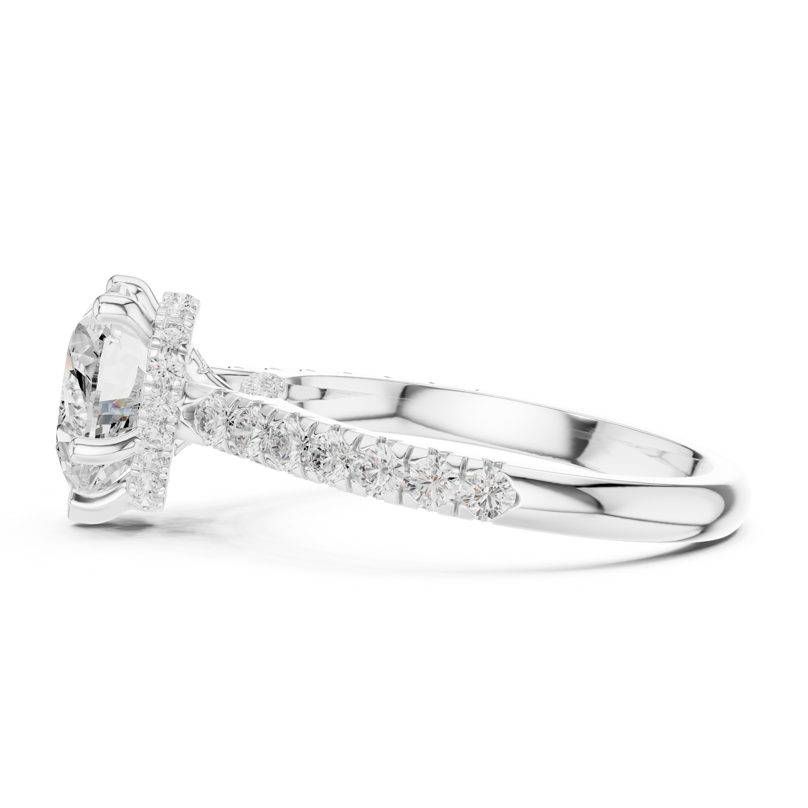 Halo cocktail ring with diamond surround.