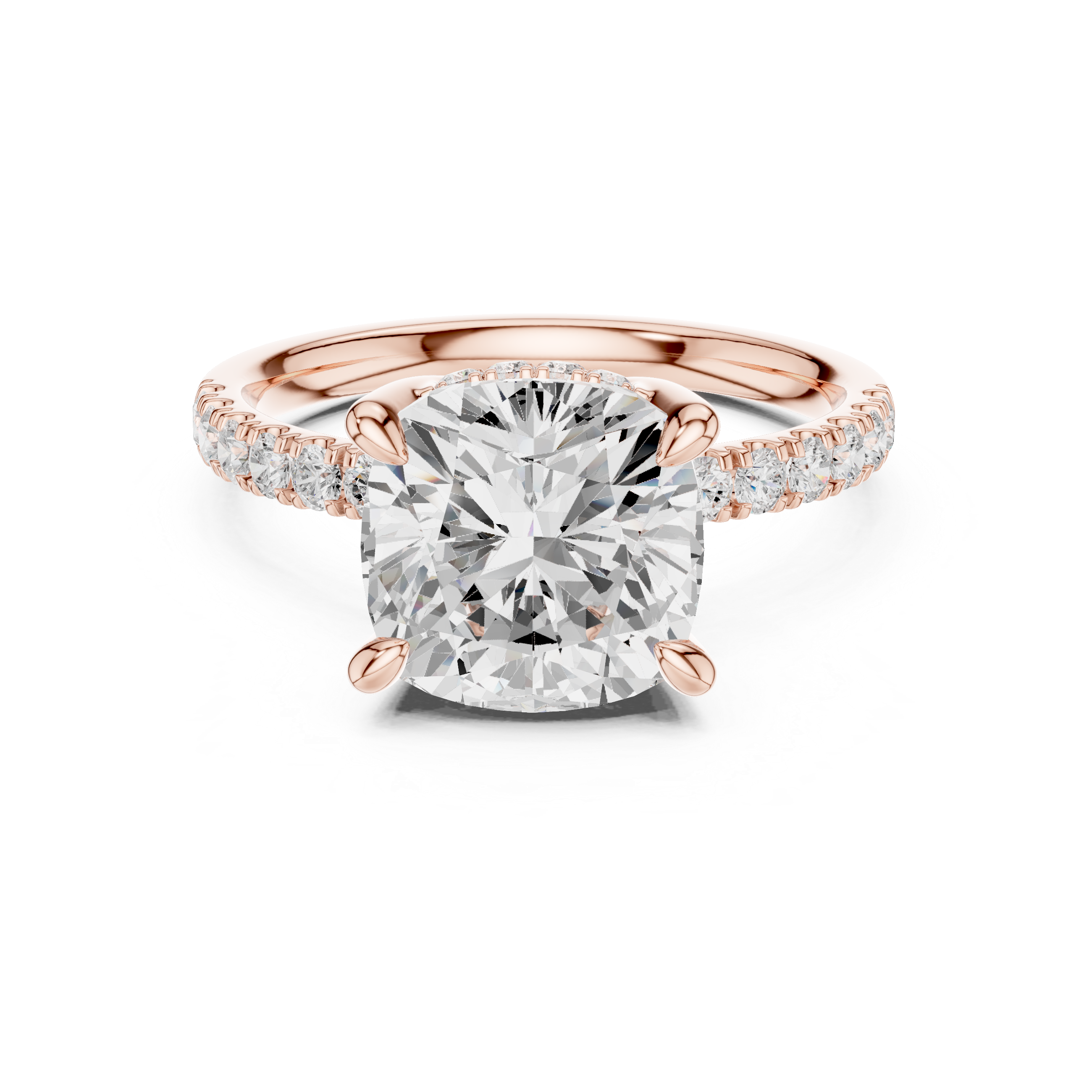 Cushion Cut Diamond Engagement Ring with Pavé Side Stones Elegant Classic Design