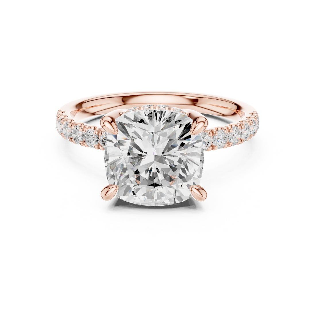 Cushion Cut Diamond Engagement Ring with Pavé Side Stones Elegant Classic Design