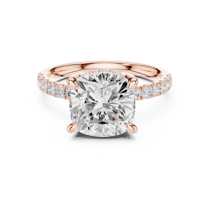 Cushion Cut Diamond Engagement Ring with Pavé Side Stones Elegant Classic Design