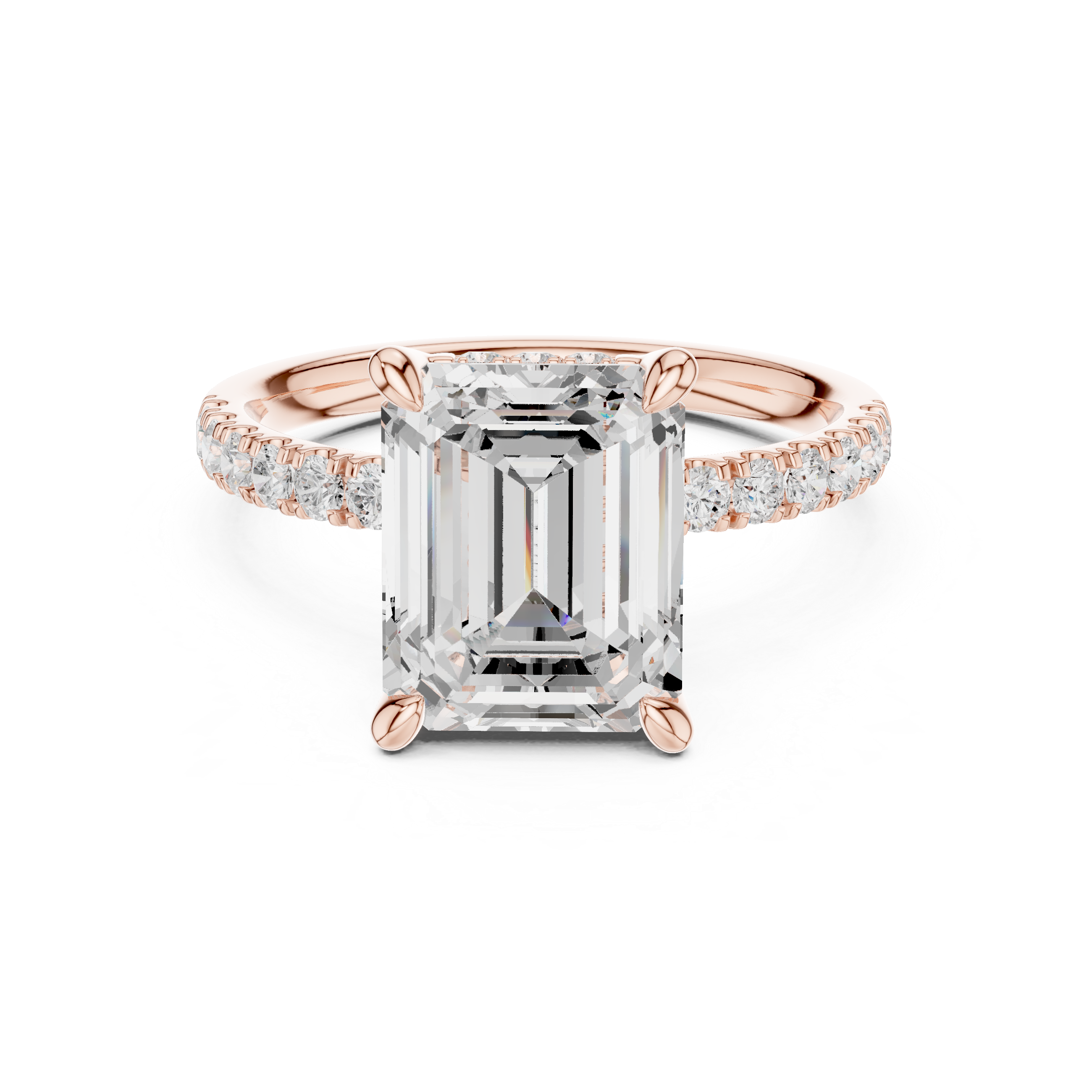 Emerald Cut Diamond Pavé Engagement Ring with Classic Solitaire Design