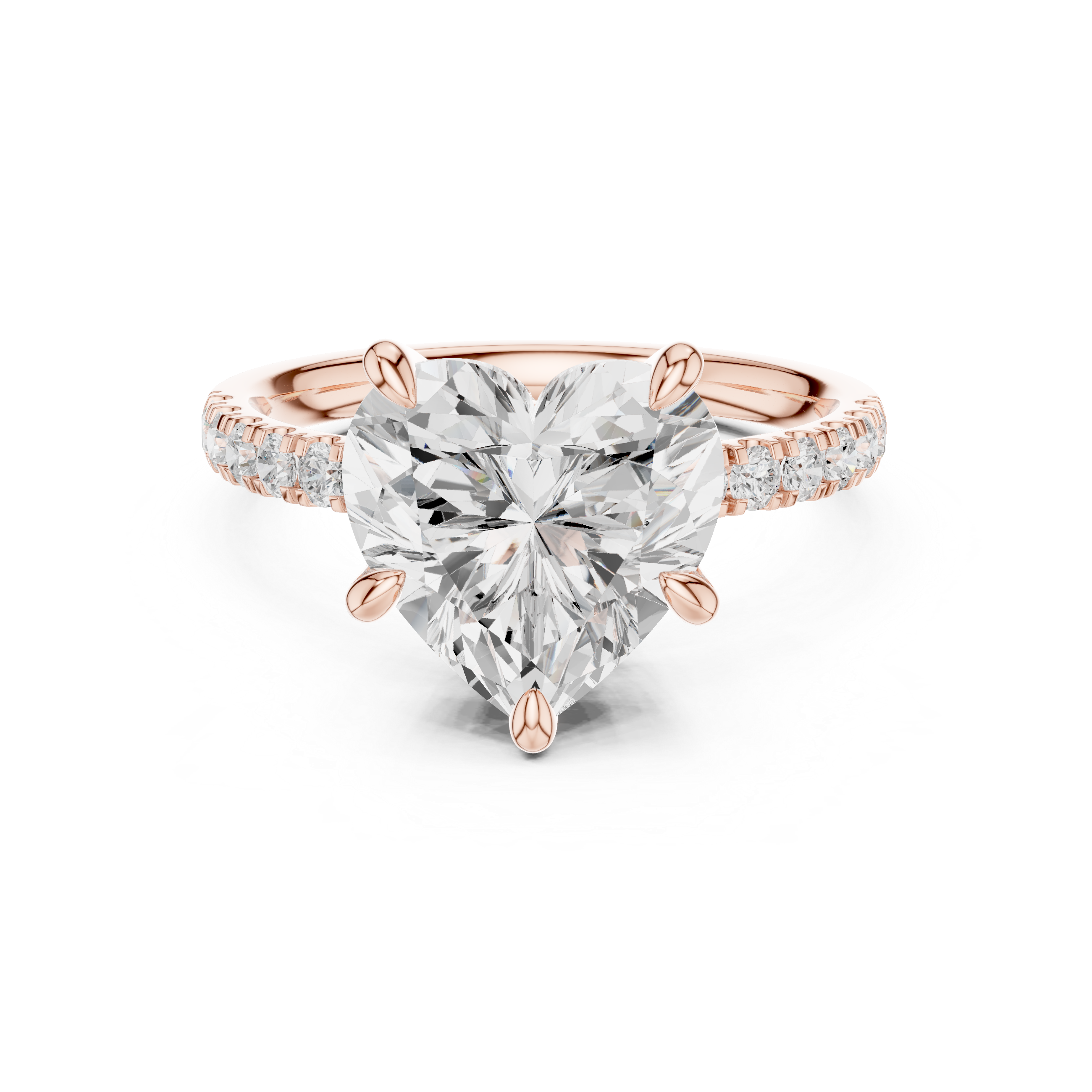 Heart Cut Diamond Solitaire Ring with Pavé Side Stones