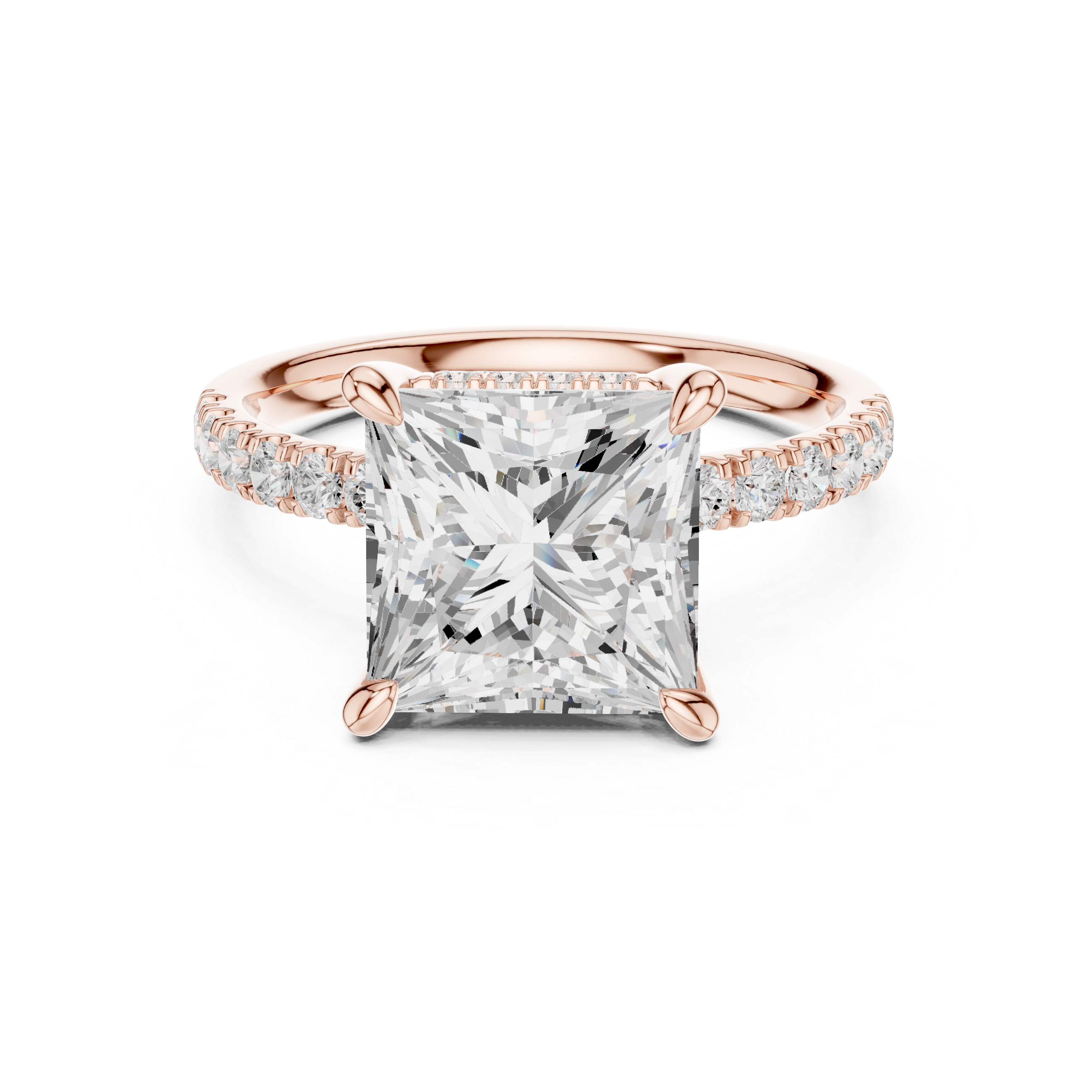 Princess Cut Diamond Solitaire Ring with Pavé Side Stones