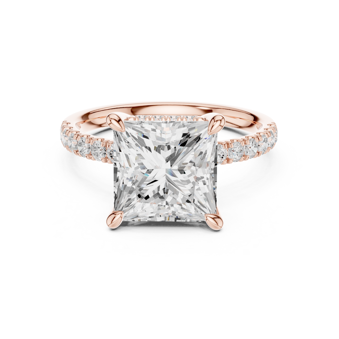 Princess Cut Diamond Solitaire Ring with Pavé Side Stones