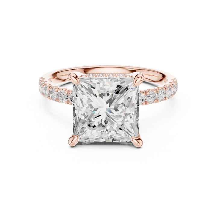 Princess Cut Diamond Solitaire Ring with Pavé Side Stones
