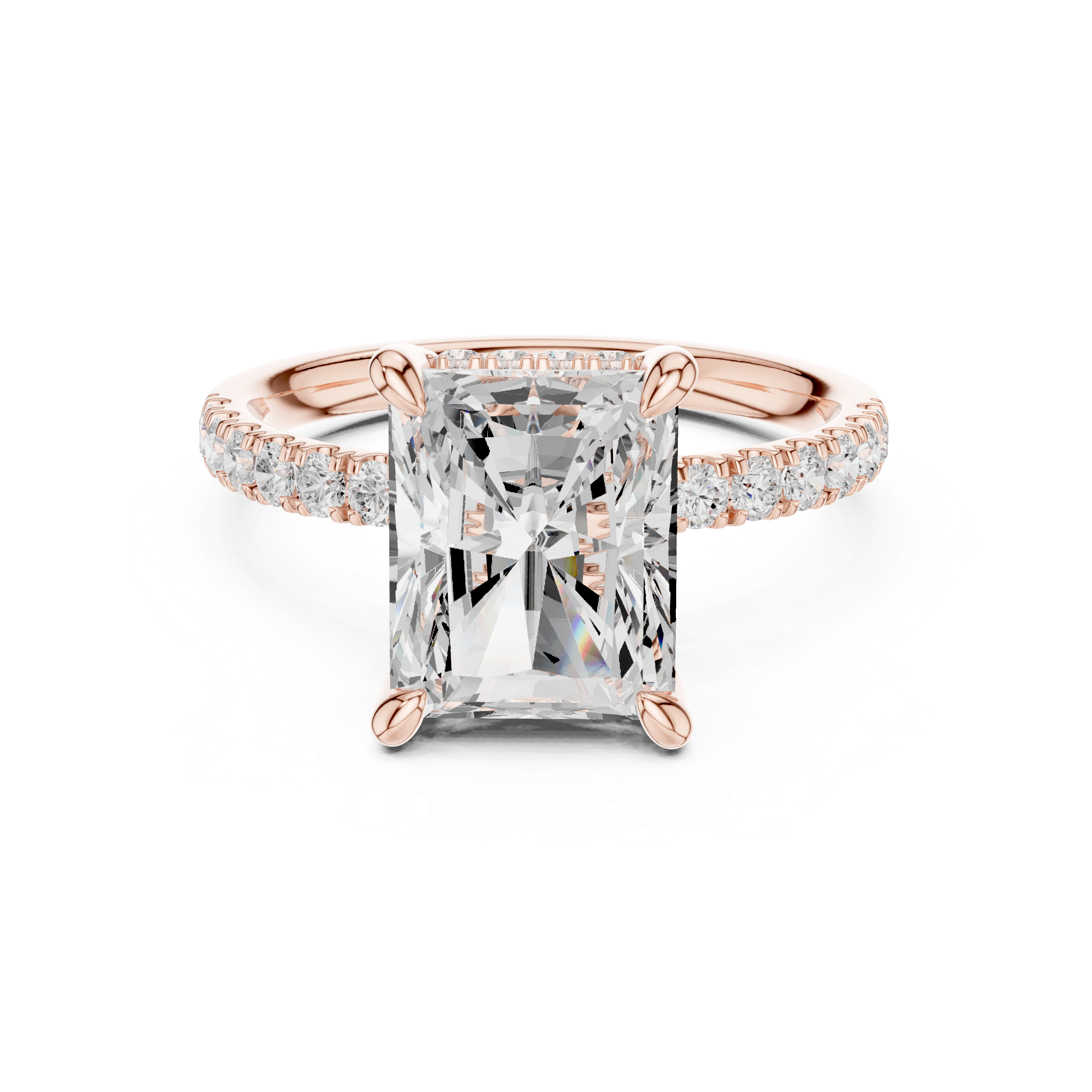 Radiant Cut Diamond Pavé Engagement Ring with Classic Solitaire Design