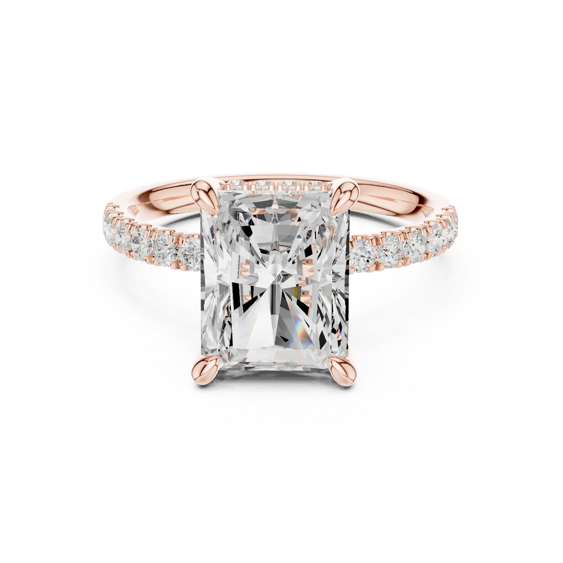 Radiant Cut Diamond Pavé Engagement Ring with Classic Solitaire Design