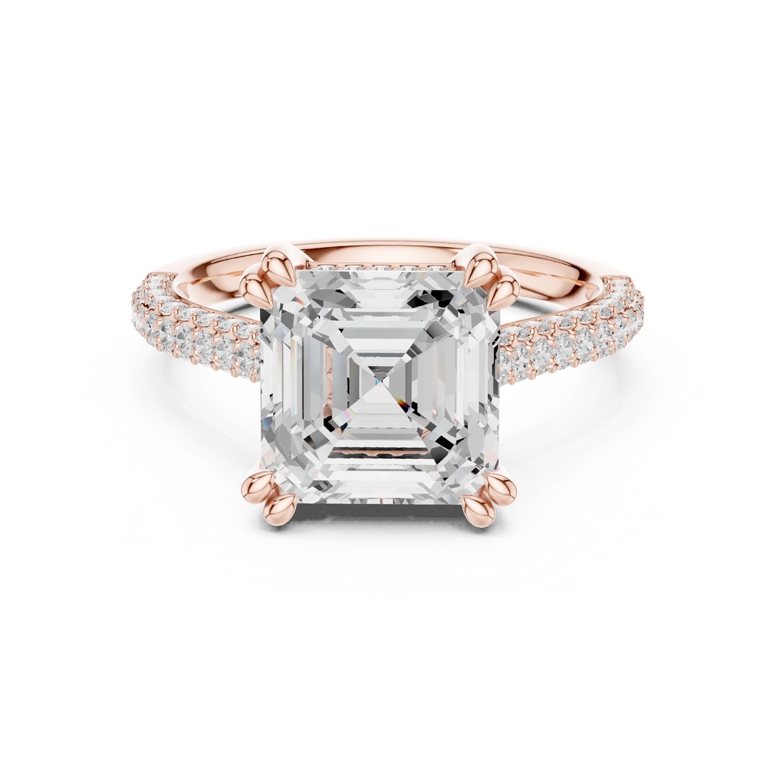 Asscher Cut Diamond Engagement Ring with Double Pavé Band Elegant Classic Design