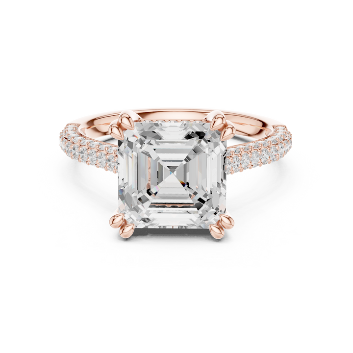 Asscher Cut Diamond Engagement Ring with Double Pavé Band Elegant Classic Design
