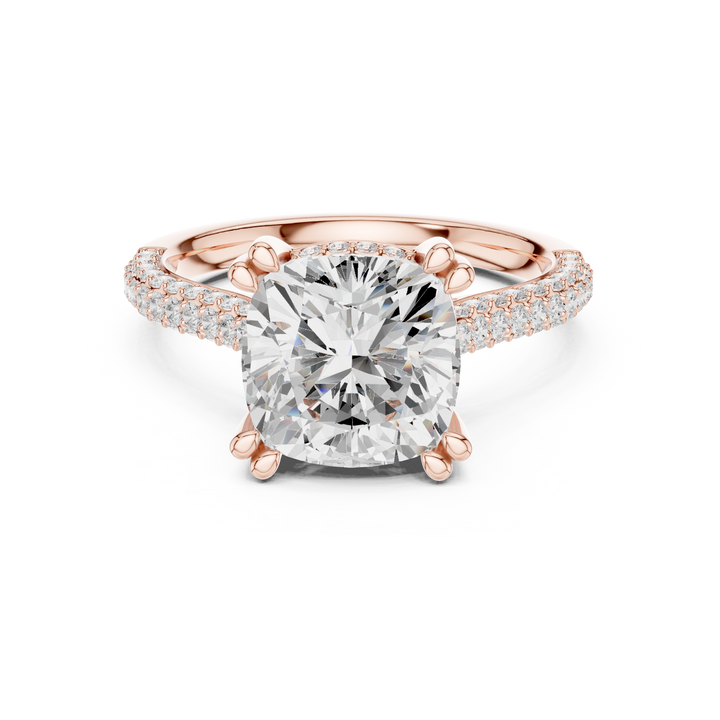 Cushion Cut Diamond Pavé Engagement Ring with Classic Solitaire Design