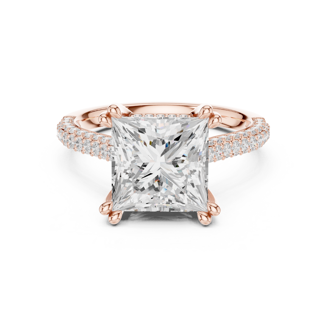 Princess Cut Diamond Solitaire Ring with Double Pavé Band