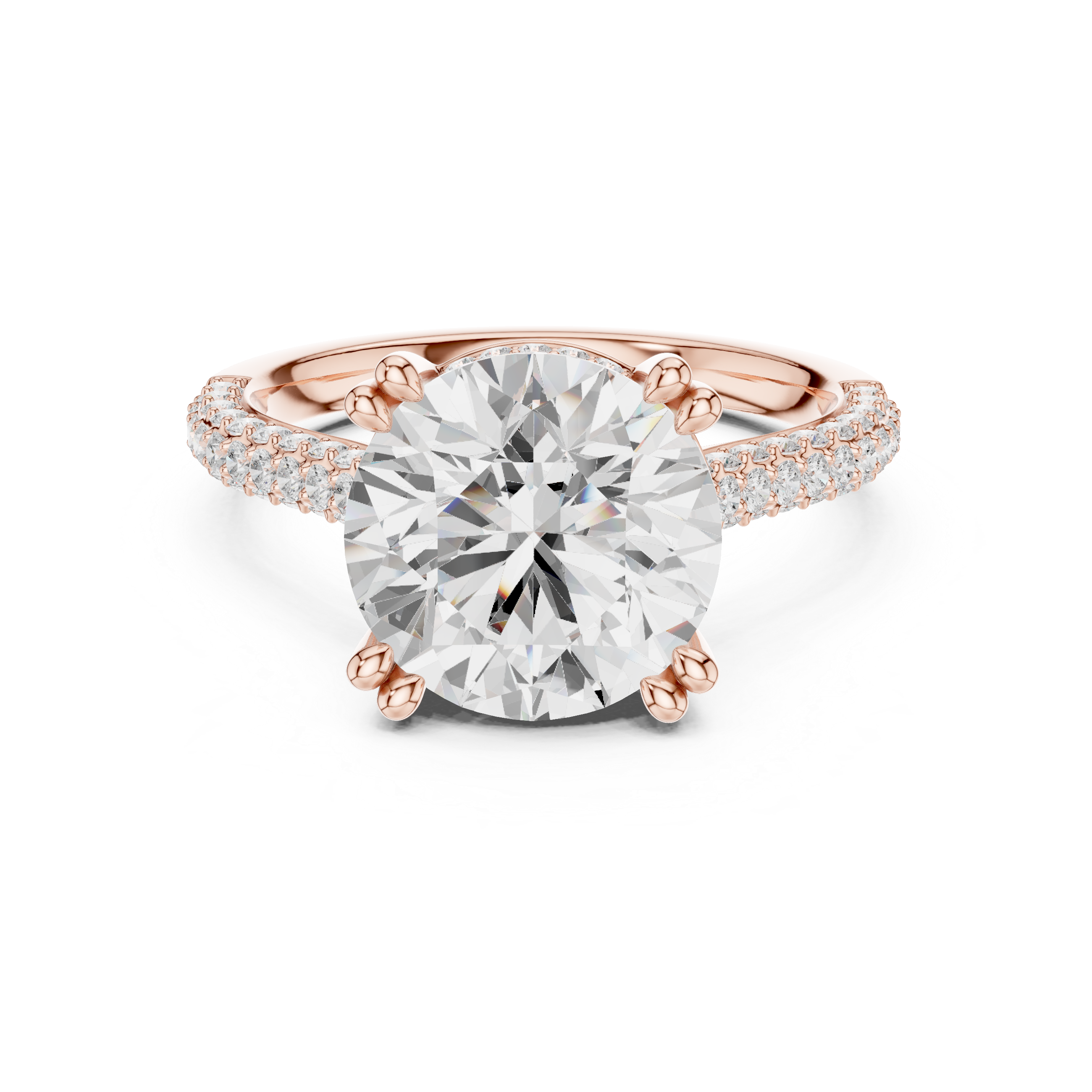 Round Cut Diamond Engagement Ring with Double Pavé Band Timeless Elegance