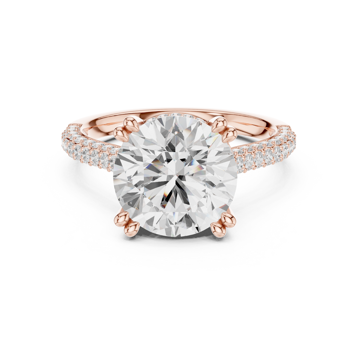 Round Cut Diamond Engagement Ring with Double Pavé Band Timeless Elegance