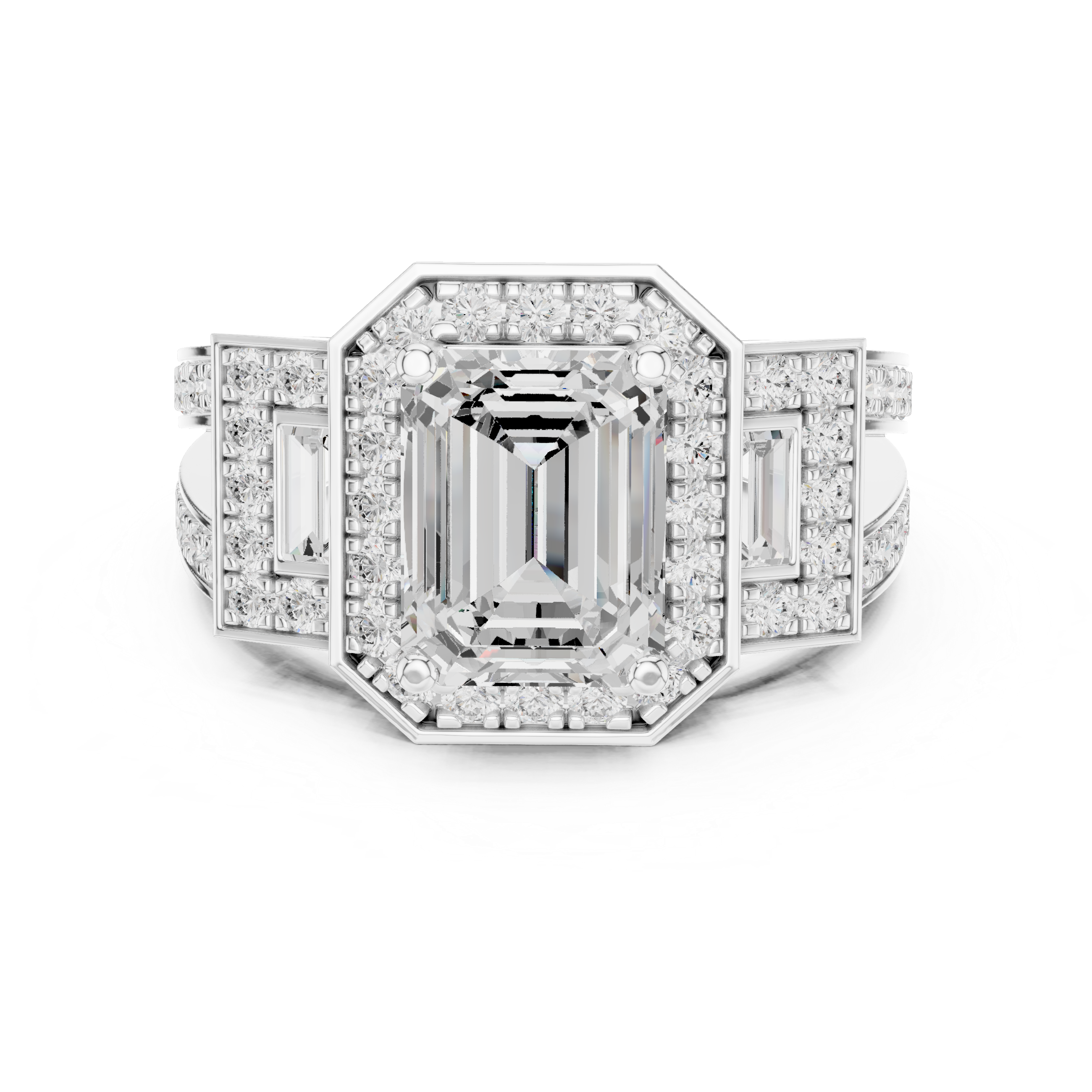 Diamond gemstone ring with sleek polished band.